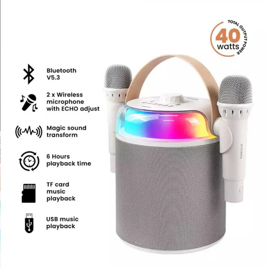 SonicGear Portable Karaoke Kids Speaker BT/Wireless Dual Mics iOX K800 White