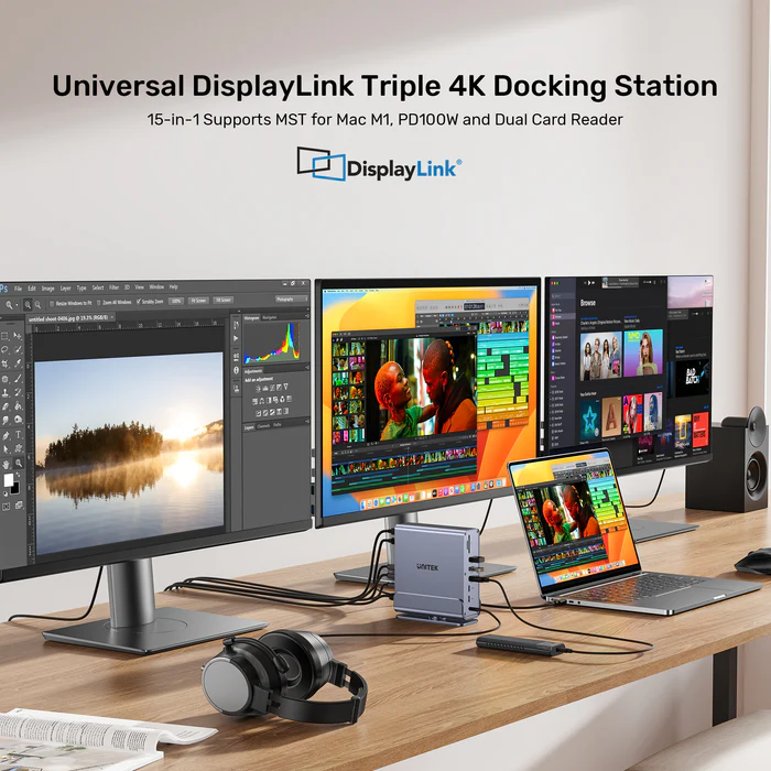 Unitek D1135A 15in1 USB-C Hub Supports Macbook M1 Triple 4K Displays PD100W Dual Card Readers