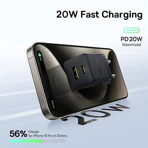 Baseus Charger Wall 20W USB-C/USB-A PALM Series EU Black