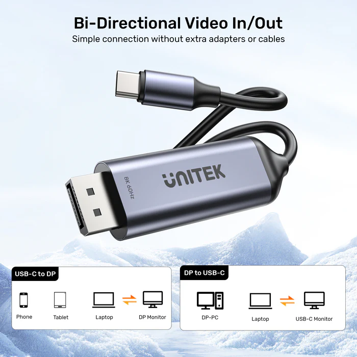 Unitek Converter USB-C to DP Cable 8K60Hz 1.8m Bidirectional V1423D