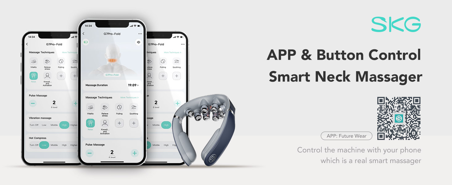 SKG Neck Massager Pulse-Heat-APP-Multiple Heads G7 Pro-Fold