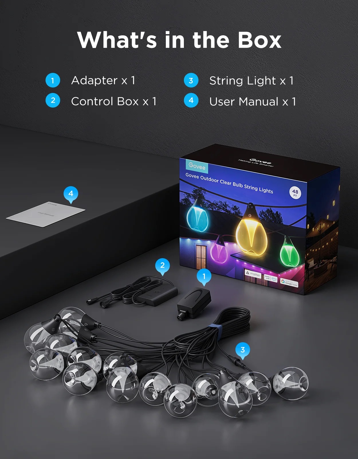 Govee Outdoor Smart String Lights RGBICW H7025CB1