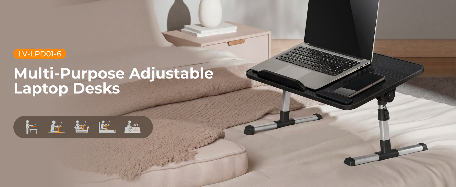 Lumivida Computer Tray Desk Multi-Purpose Foldable Ergonomic 60x34cm LPD01-7 Black