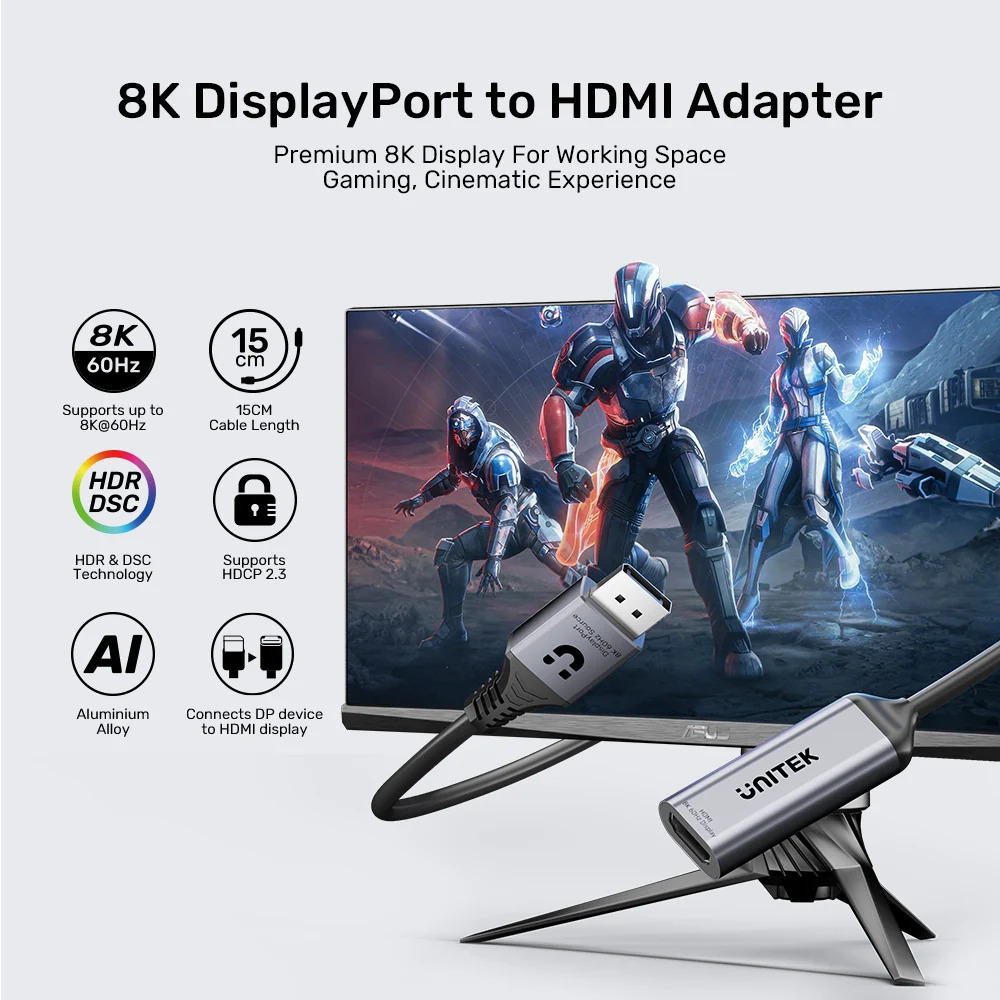 Unitek DisplayPort 1.4 to HDMI 2.1 Female Adaptor 8K60Hz V1617A