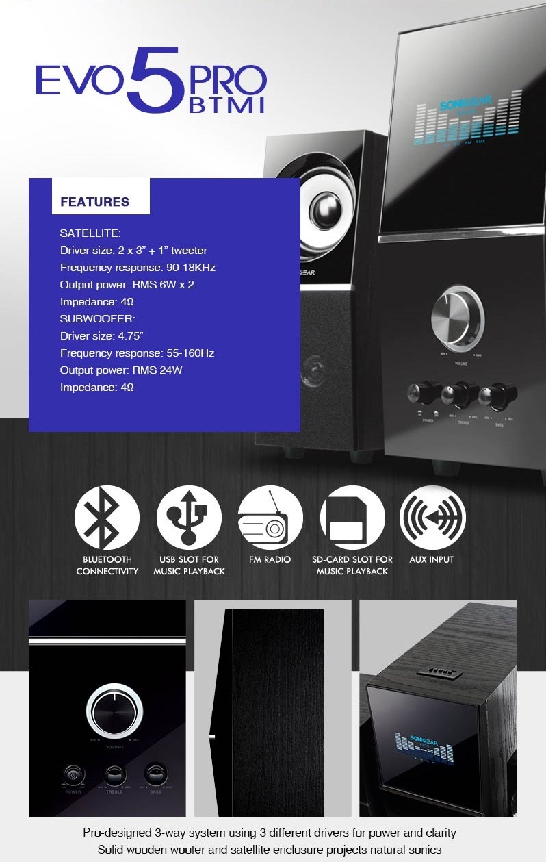 SonicGear EVO5 Pro BTMI 2.1 BT Speakers 72W