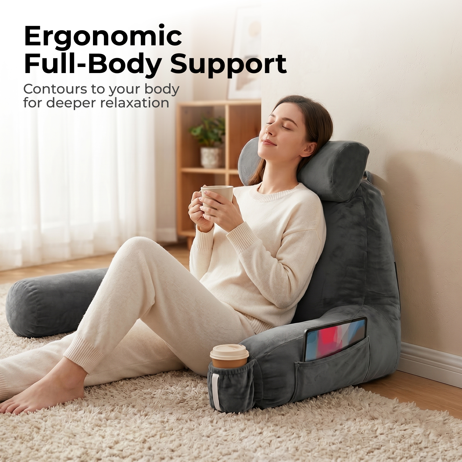 Lumivida Ergonomic Reading Pillow with Arm Rests & Removcable Covers 40x33x60cm RLC02-2