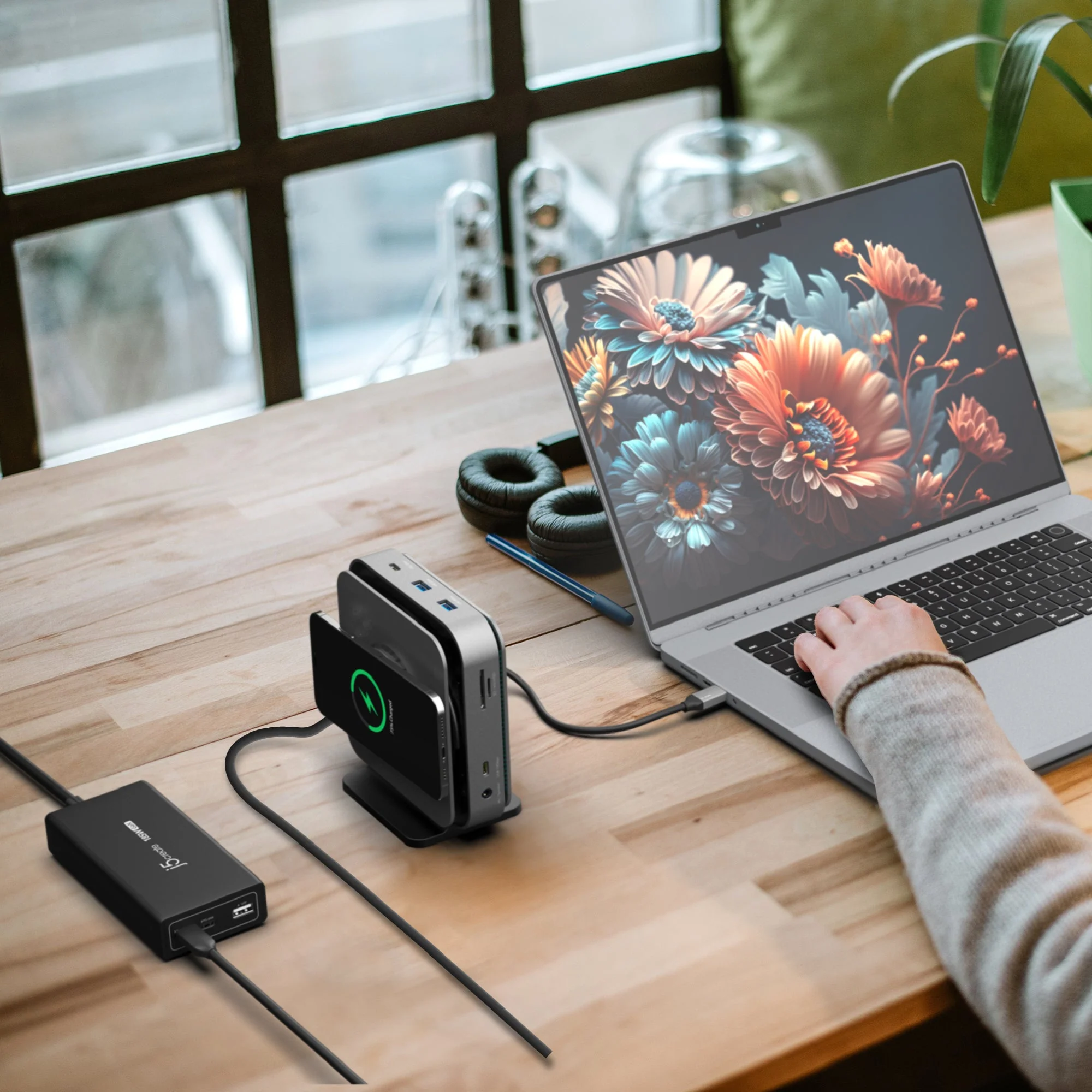 j5create Dock USB-C Dual Display 4K MST MacBookM3 HDMI/RJ45/SD/USB/PD + Wireless Charger JCD3199