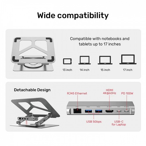 Unitek Stand for Laptop with Hub 2xUSB3.0/HDMI/Gb/PD100W D1109A