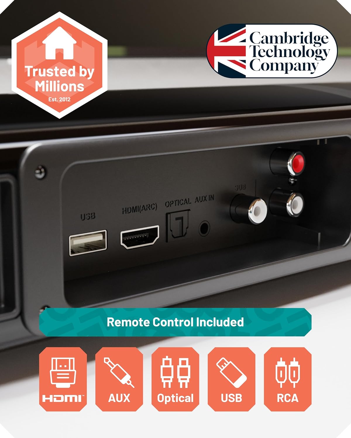 Majority Soundbar SB80 XTRA Split 2in1 Bar/Speakers 200W 2.1 with Sub,BT,HDMI,USB (Oakcastle)