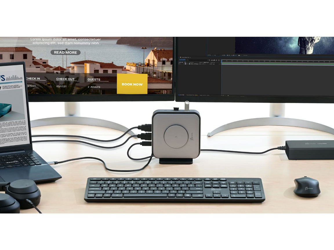 j5create Dock USB-C Dual Display 4K MST MacBookM3 HDMI/RJ45/SD/USB/PD + Wireless Charger + 140W PSU UK JCD3199P