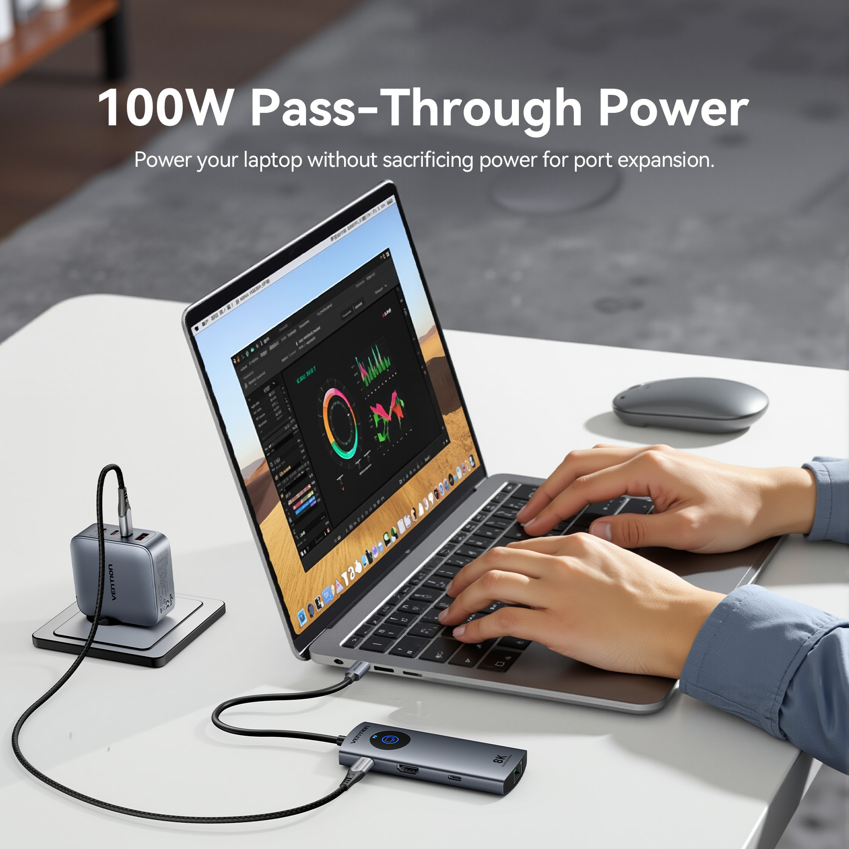 Vention HUB USB-C 3.2 Gen1/8K-HDMI/Gb/PD + LED Display & Switch TQZHB