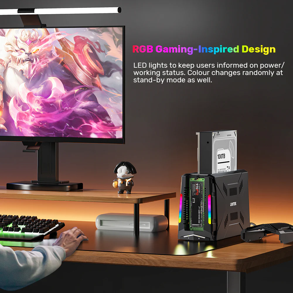 Unitek USB-C NVME/PCIe/SATA/HDD 10Gbps RGB Docking Station S1234B