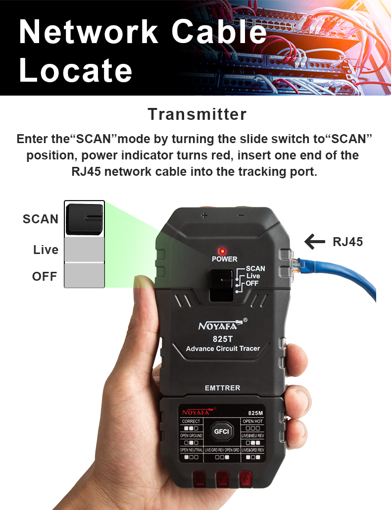 Noyafa Circuit Tracer & Breaker Finder with GFCI Tester, RJ45 Tracing, NCV & Adjustable Sensitivity NF-825TMR