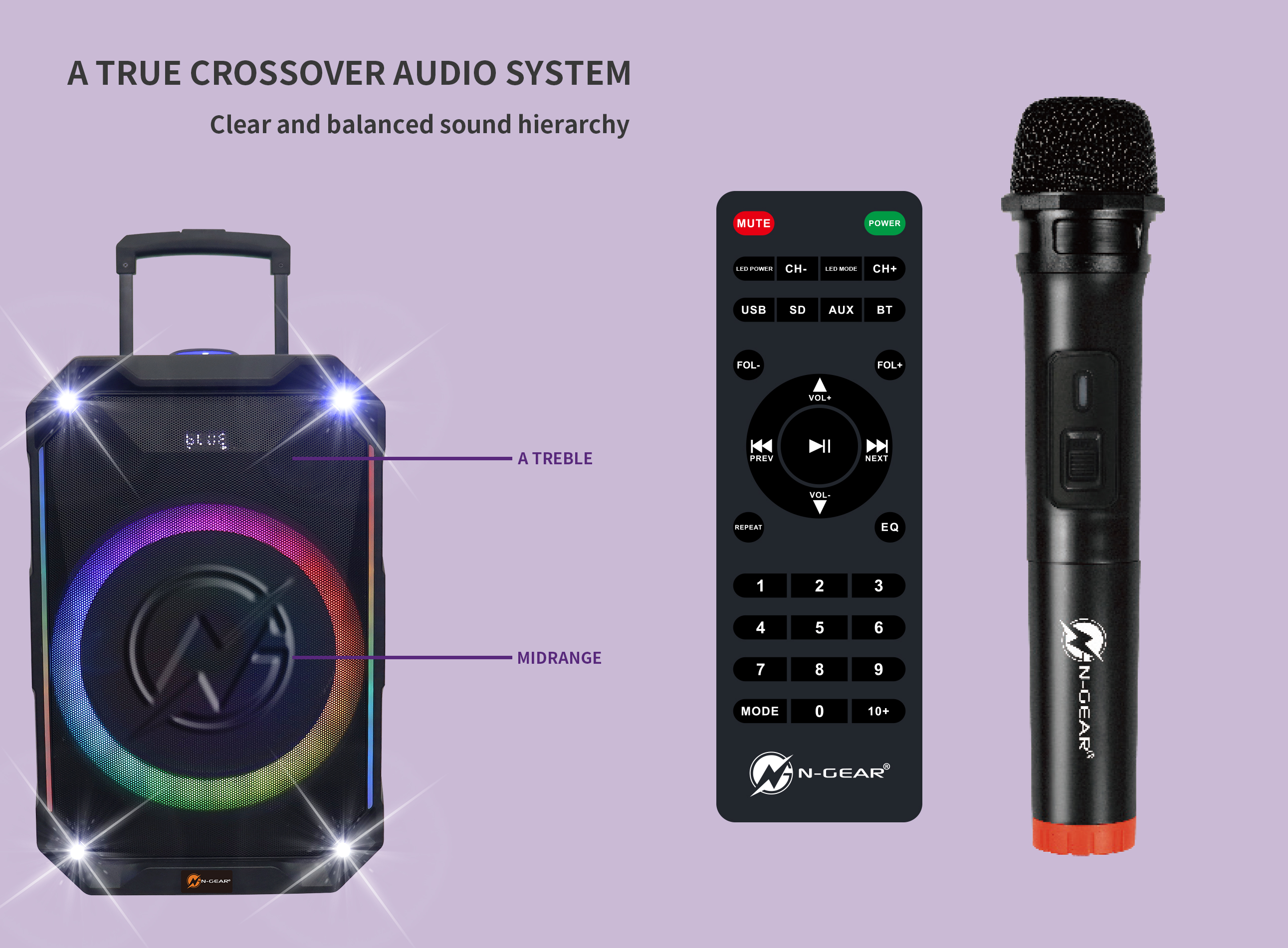 N-Gear FLASH1240 12'' Portable Karaoke Speaker with 1x Wireless Mic LED Lights USB & BT
