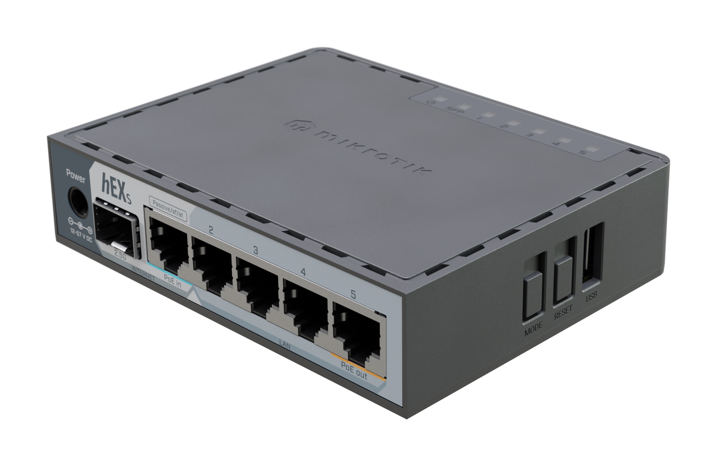 MikroTik Router Wired hEX S 5xGbE/2.5G SFP/PoE Out/USB E60iUGS