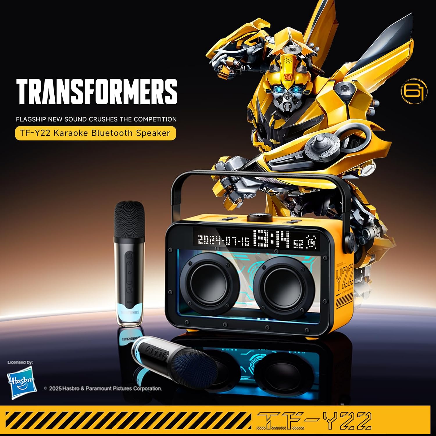 Transformers Portable BT Speaker 15W, Party Speaker with 2 Wireless Microphones, Bluetooth 5.4, LED Display, Voice Changer, USB/TF, Y22 Black