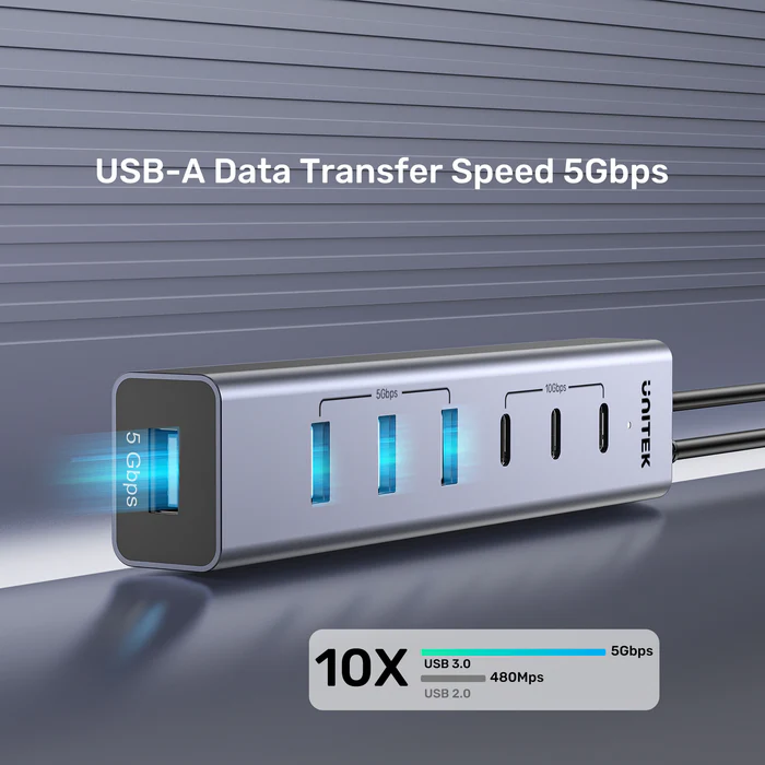 Unitek USB-A Hub 7-Port 3xUSB-C 4xUSB-A with Power Supply H1335A