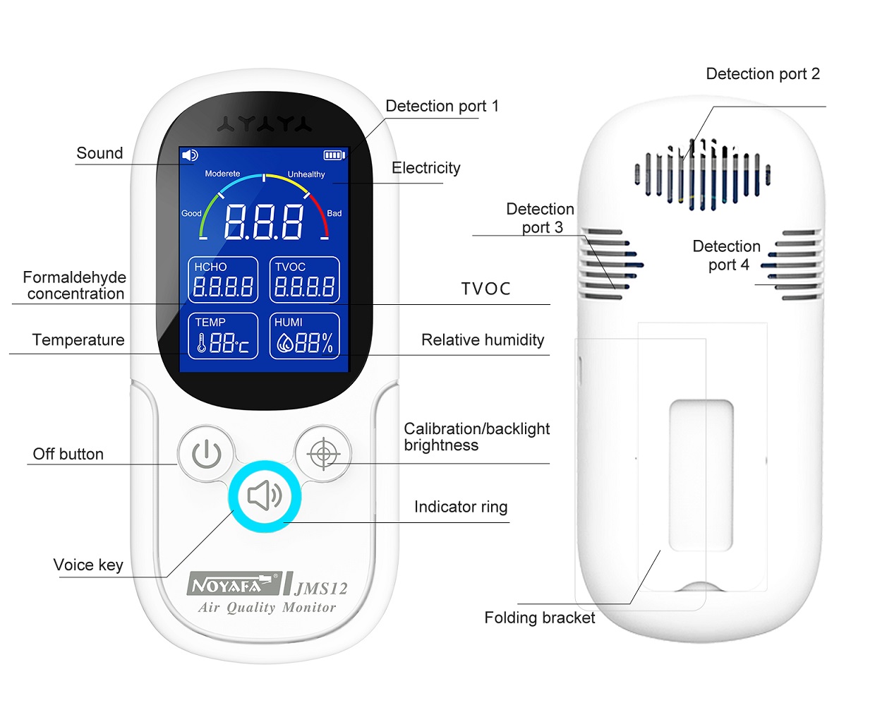 Noyafa Air Quality Tester for Formaldehyde, TVOC, Temperature & Humidity JMS12