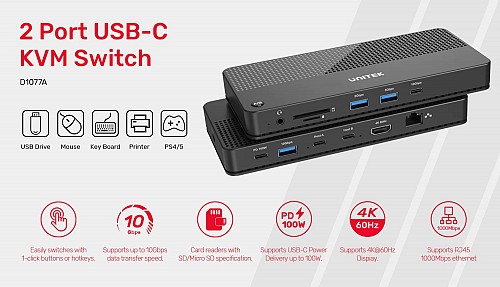 Unitek USB-C Hub USB3.2 KVM HDMI/Gb/SD/Audio/PD100W D1077A