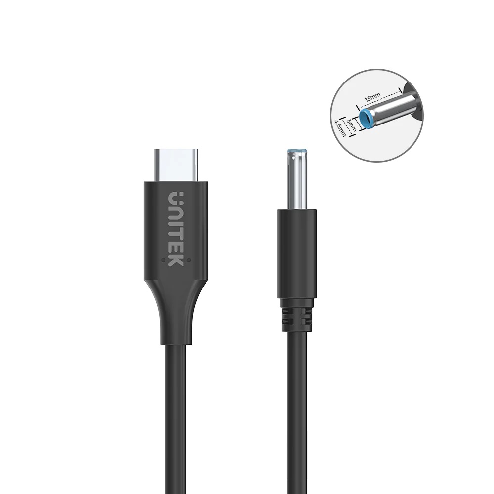 Unitek UCL USB-C to DC Cable 1.8m 65W for HP 4.5x3.0mm C14117BK