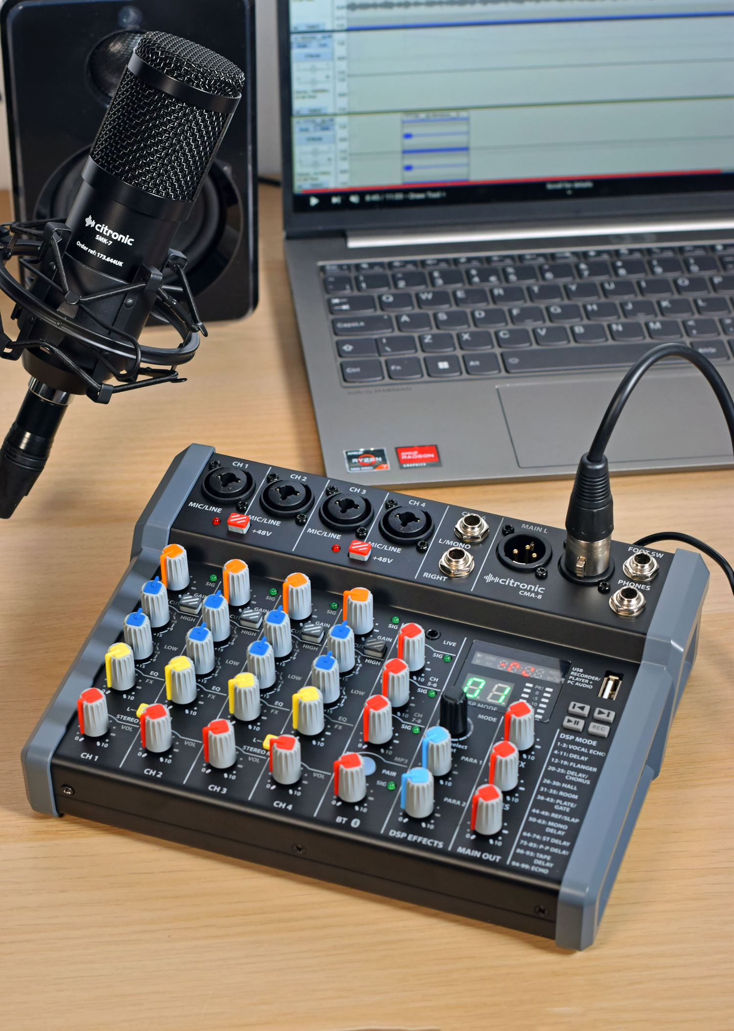 Citronic CMA-8 6ch Mixer with DSP/BT/PC/USB Play-Rec 170.864UK