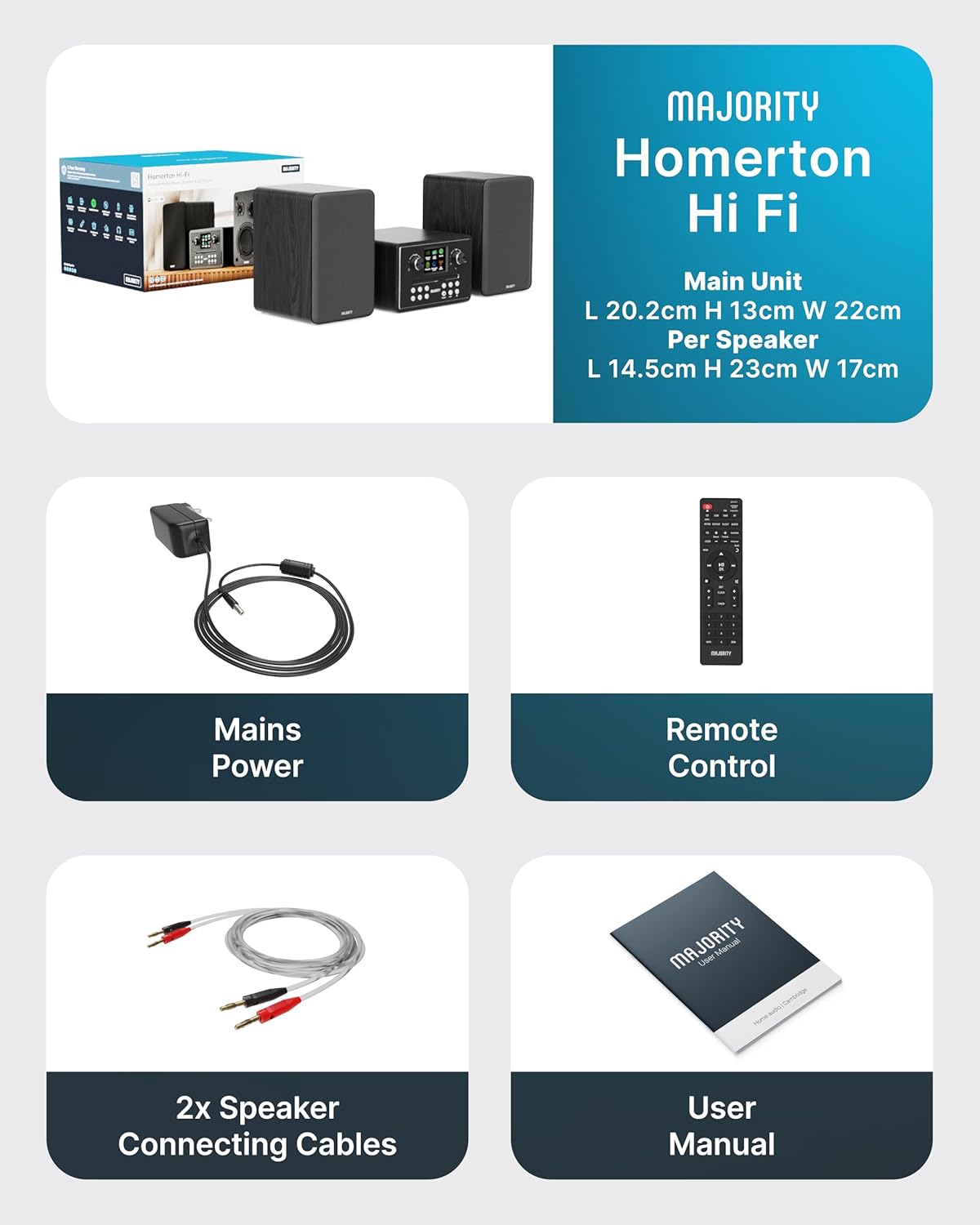 Majority Mini HiFi 2xSpeakers CD/BT/USB/FM/iRadio 60W HOMERTON Black