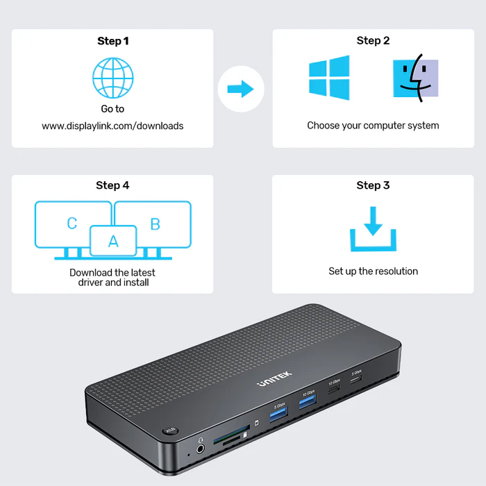 Unitek KVM Switch USB-C Dual 4K 60Hz HDMI & 100W PD (Displaylink) D1103A