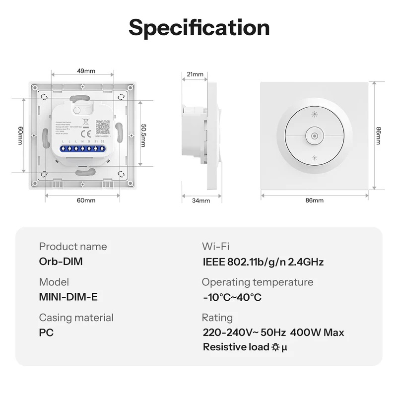 Sonoff Smart Dimmer Wall Switch With Matter MINI-DIM-E