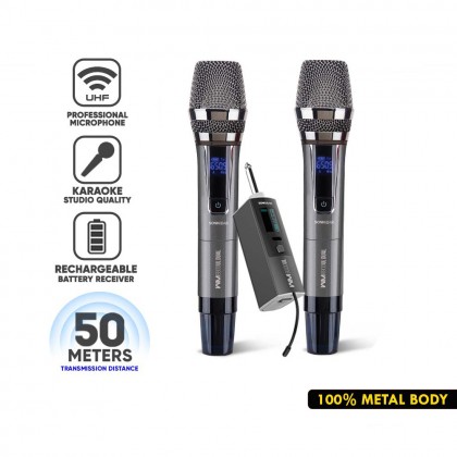 SonicGear WM8800UL DUAL 2 Studio Quality Metal Body Wireless UHF Microphones with Receiver