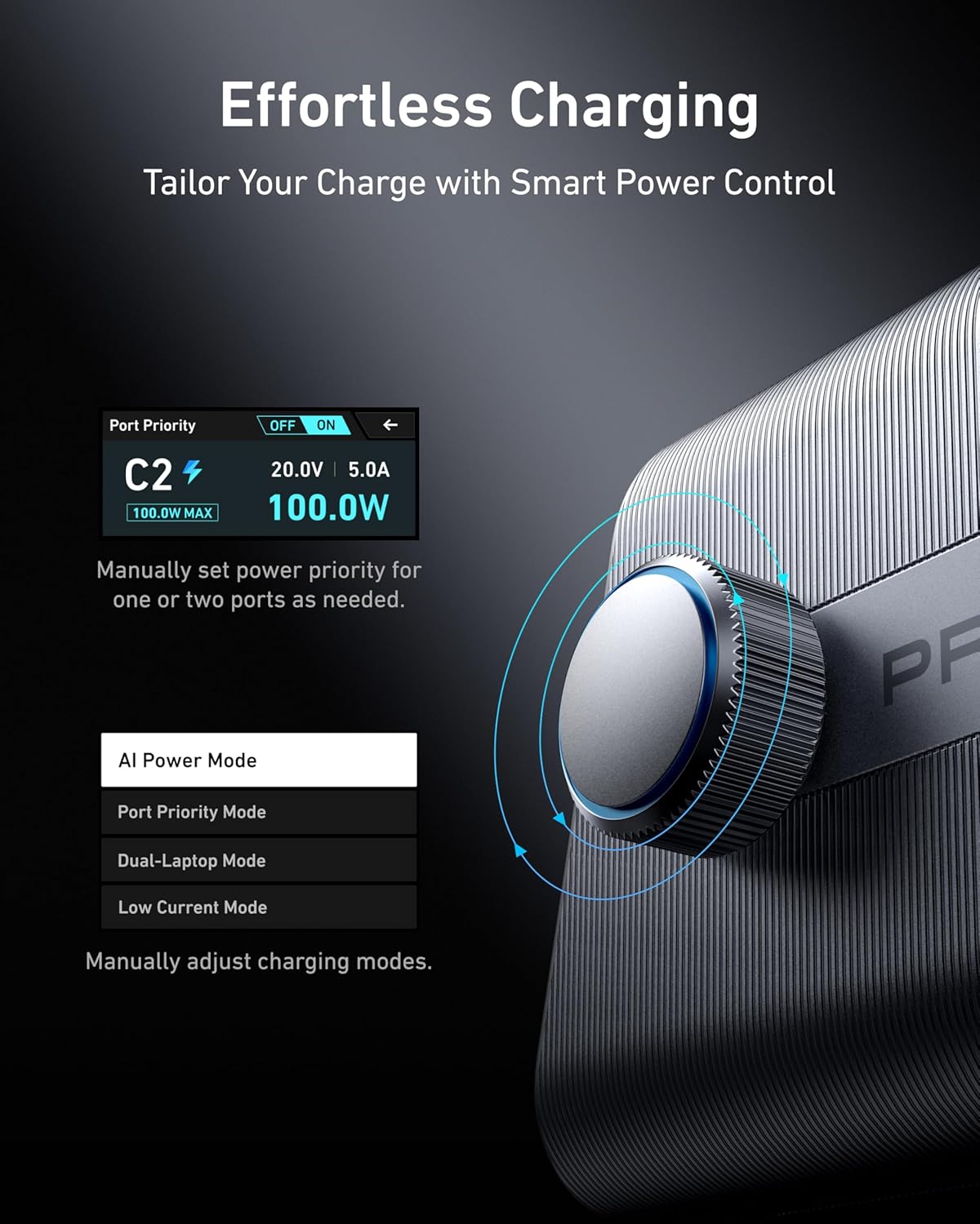 Anker Prime 250W USB C Charger, Ultra-Fast 6-Port GaN Charging Station, 2.26" LCD Display and Smart Control Dial Black
