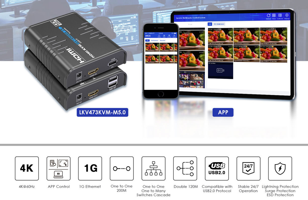 Lenkeng KVM HDMI Extender over IP 1G 4K60Hz 120m & Touch Screen Control LKV473KVM-M5.0