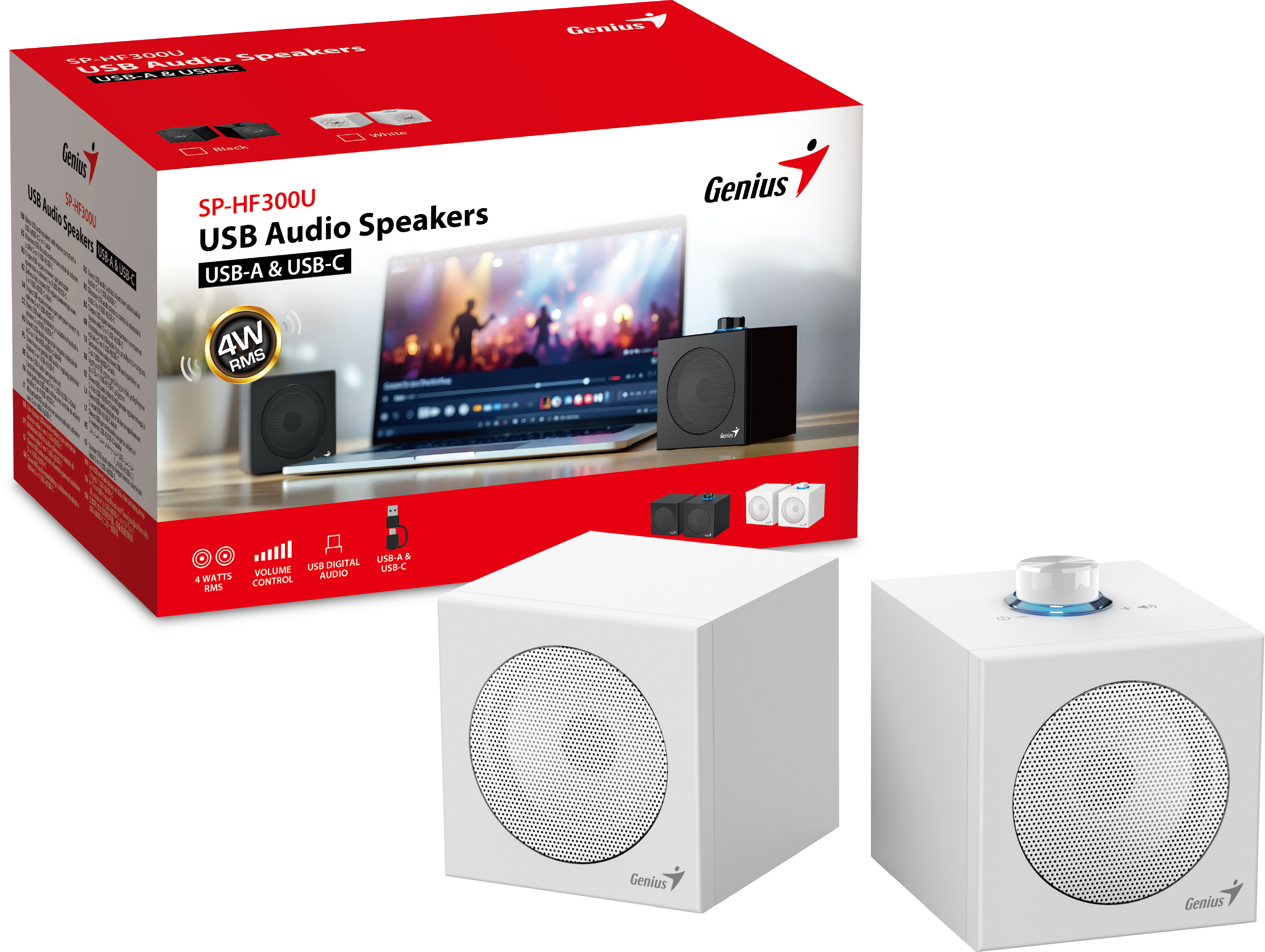 Genius PC Speakers 2.0 USB Audio 4W RMS USB-A+C SP-HF300U White