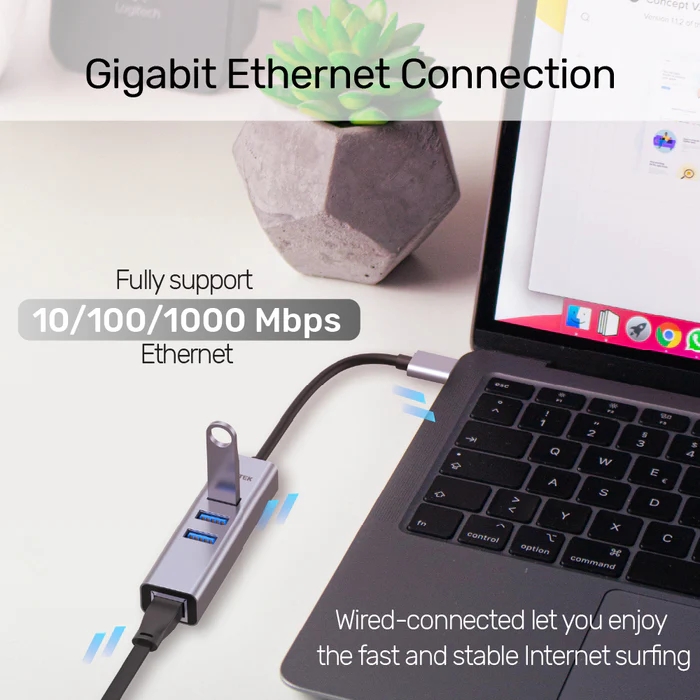 Unitek USB-C Hub USB3.0 3-Port & Gigabit LAN + USBA Adaptor Y-3088B