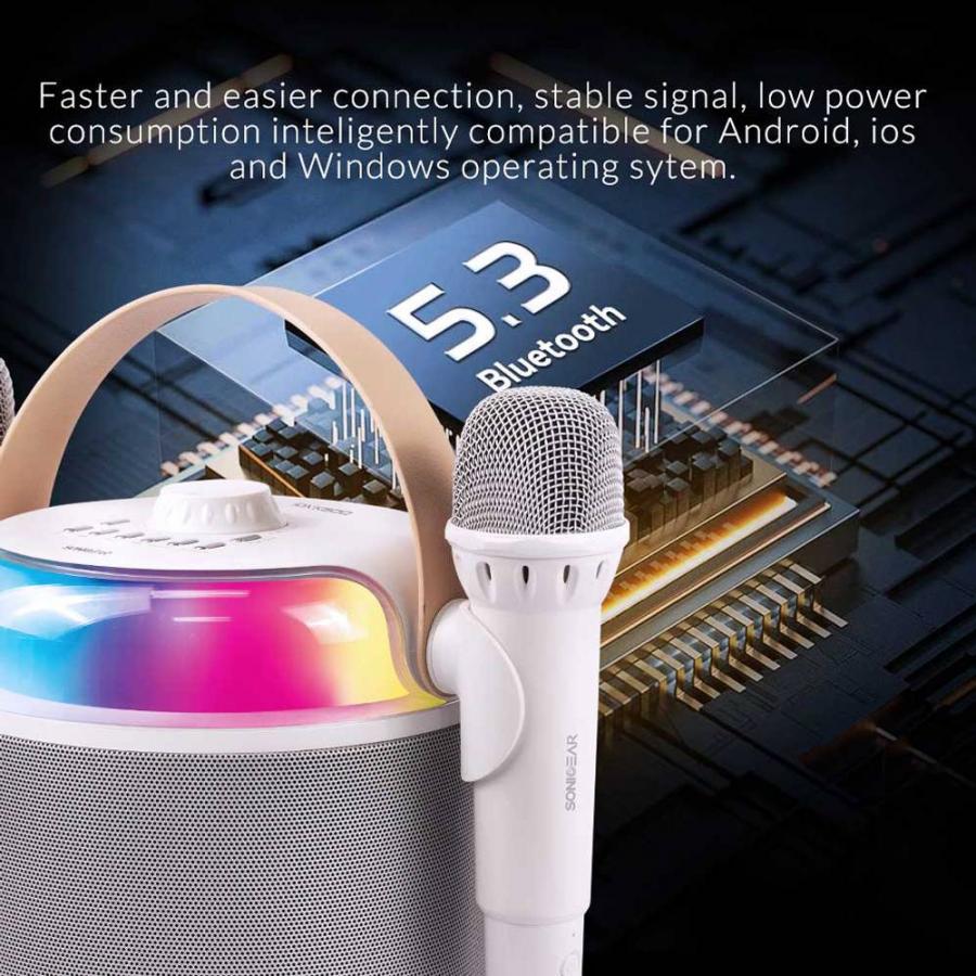SonicGear Portable Karaoke Kids Speaker BT/Wireless Dual Mics iOX K800 White