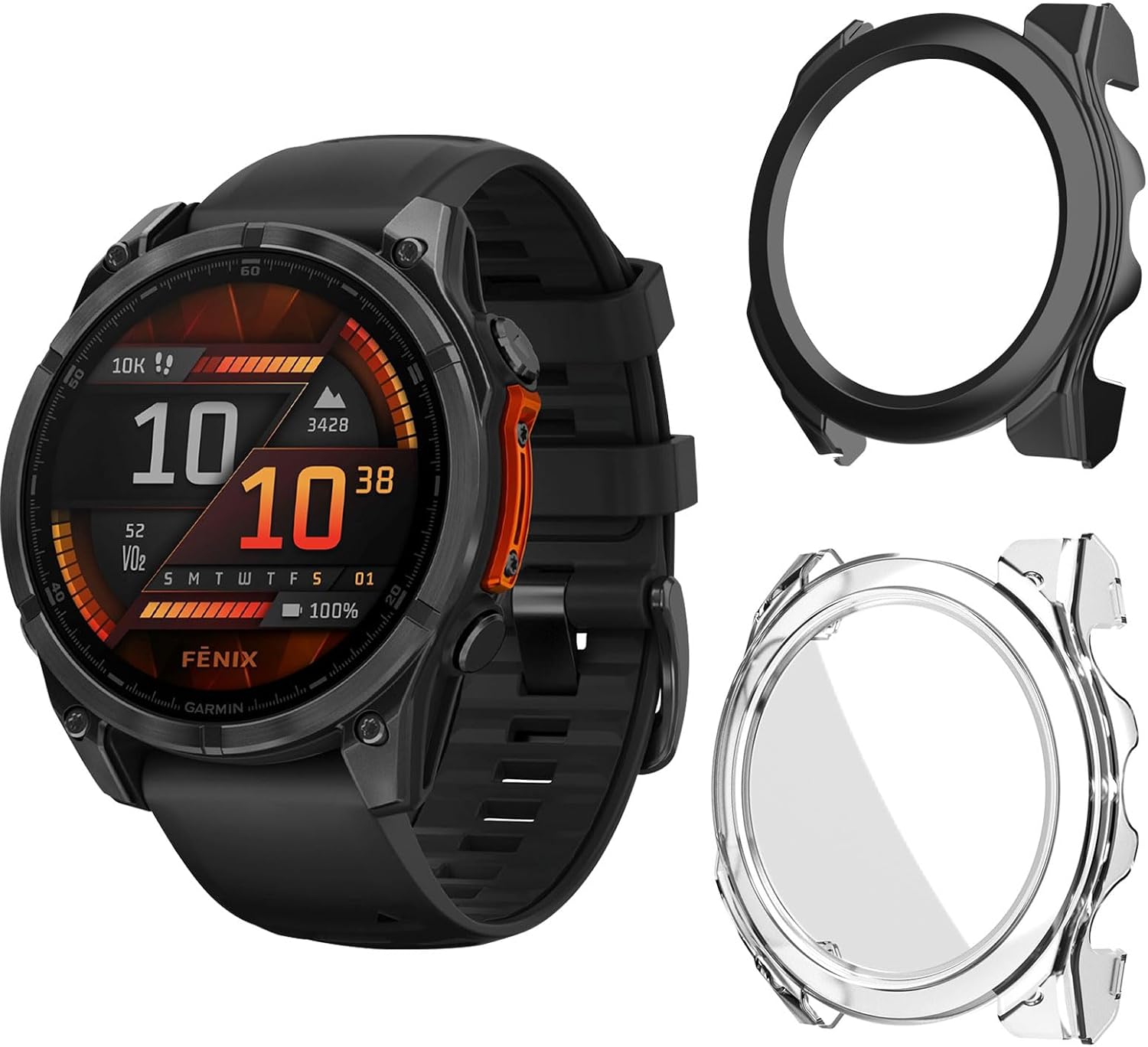Hard Case with Screen Protector Compatible with Garmin Fenix 8 47 mm, Pack of 2, Full Protection, Scratch-Resistant PC Protective Case, Black and Transparent