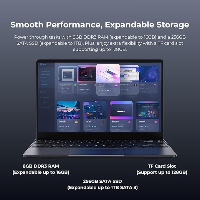 Chuwi Laptop CoreBook 14'', i3-10100Y, 8GB RAM+ 256GB SSD,Windows 11 Pro