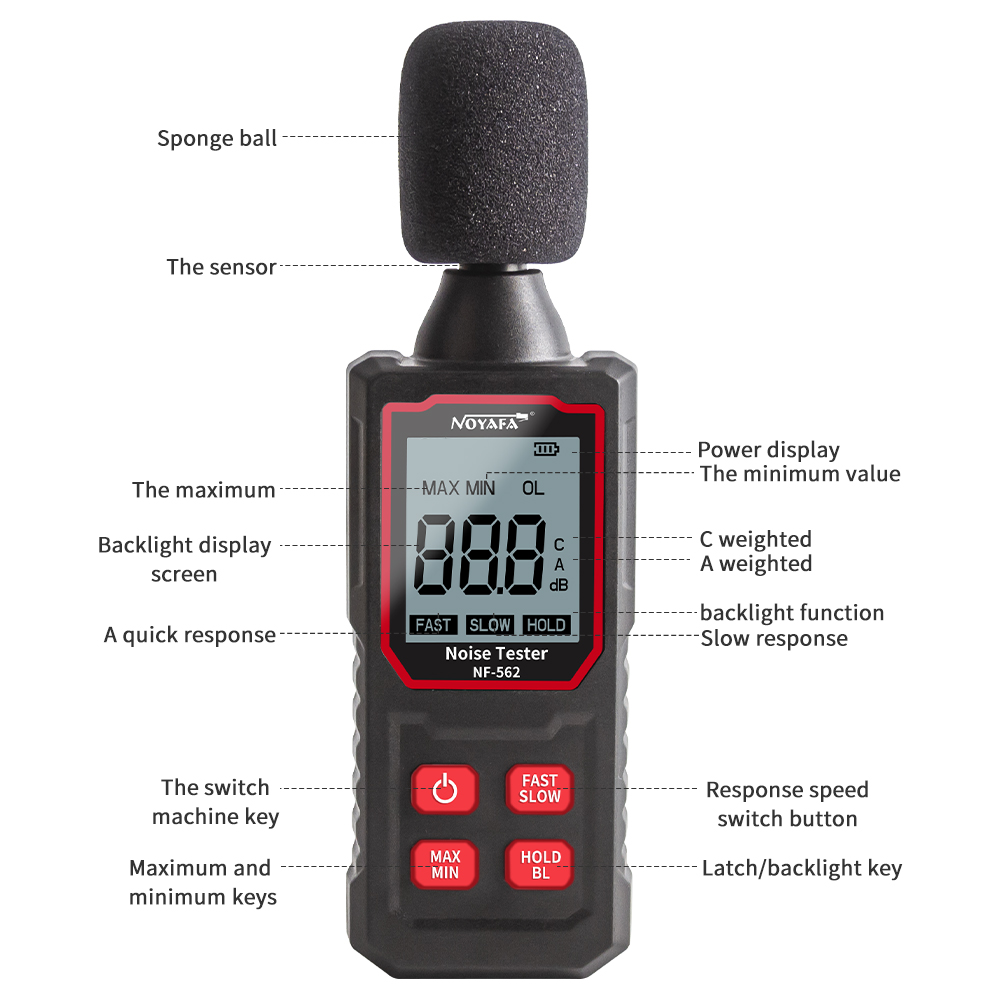 Noyafa Sound Level Meter with Accurate A-Weighted Measurement  & LCD Display NF-562