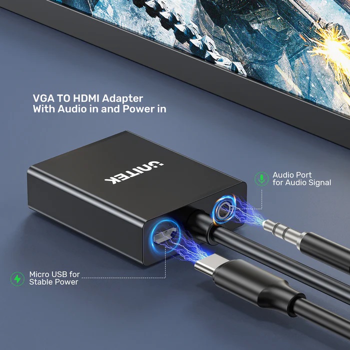 Unitek Converter VGA to HDMI Adapter w/Audio & Power Port
