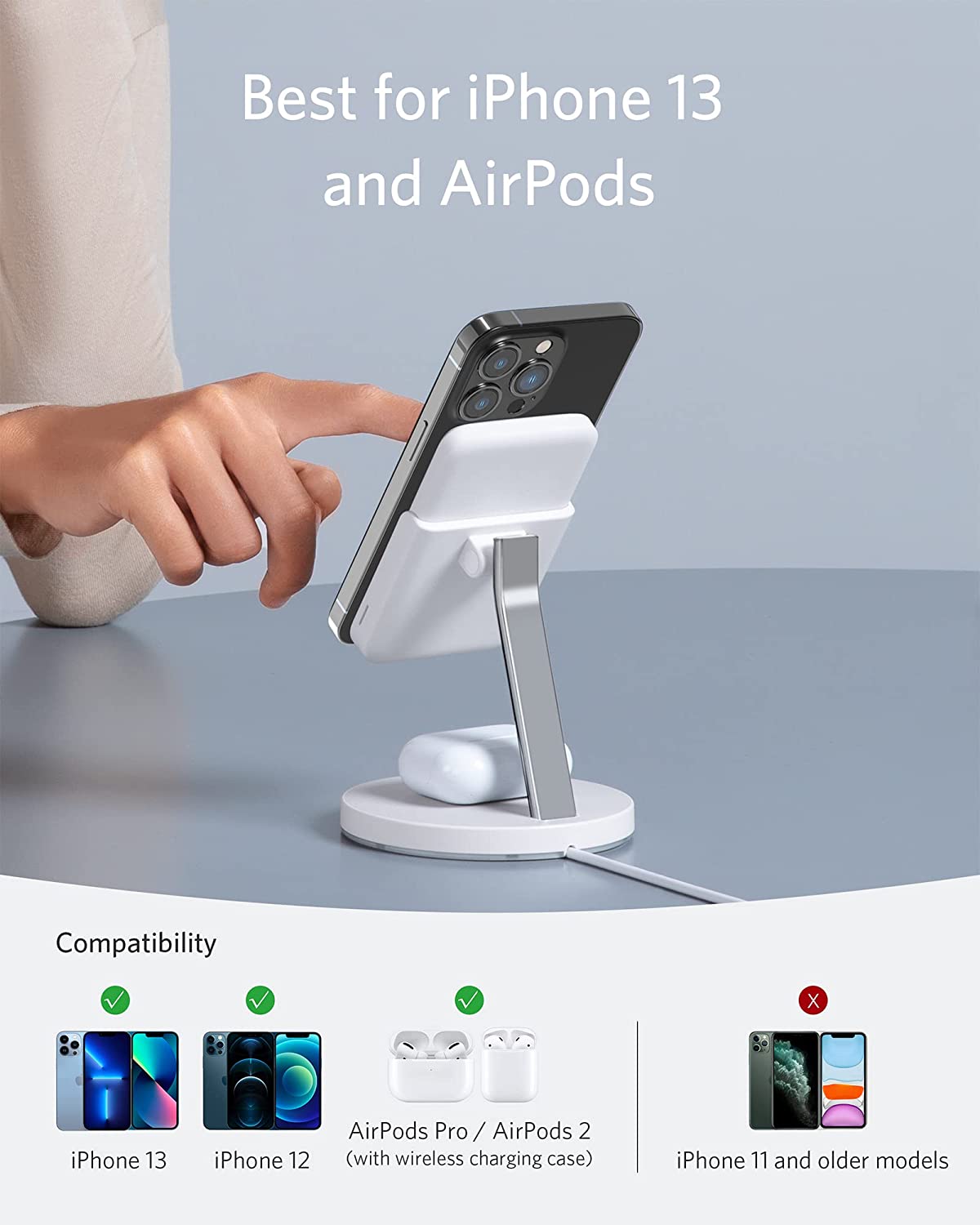 Anker PowerWave Mag-Go 2-in-1 5K Magnetic Powerbank And Wireless Stand 5000mAh White