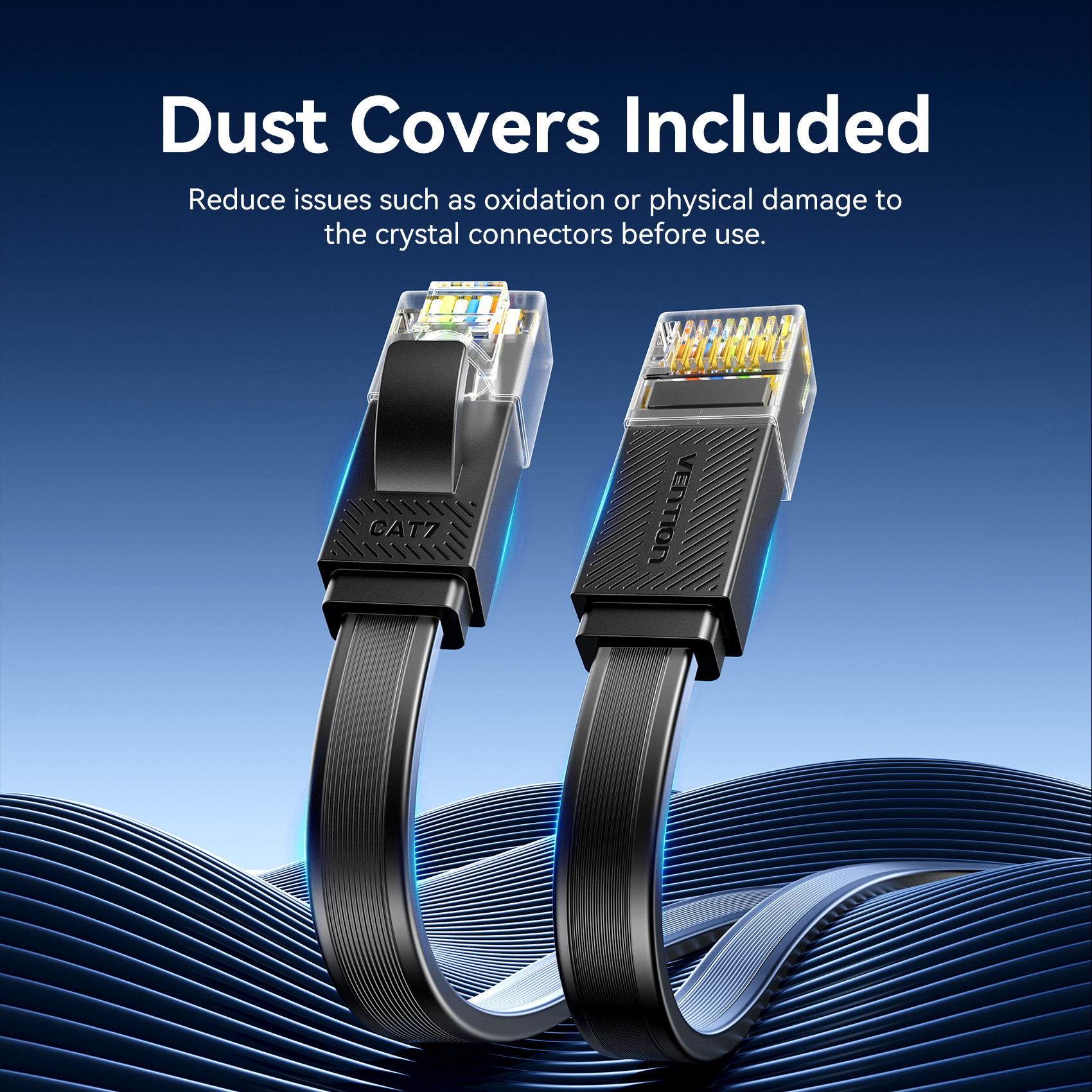 Vention NETWORK Cable CAT7 Flat 15.0m Black ICGBN