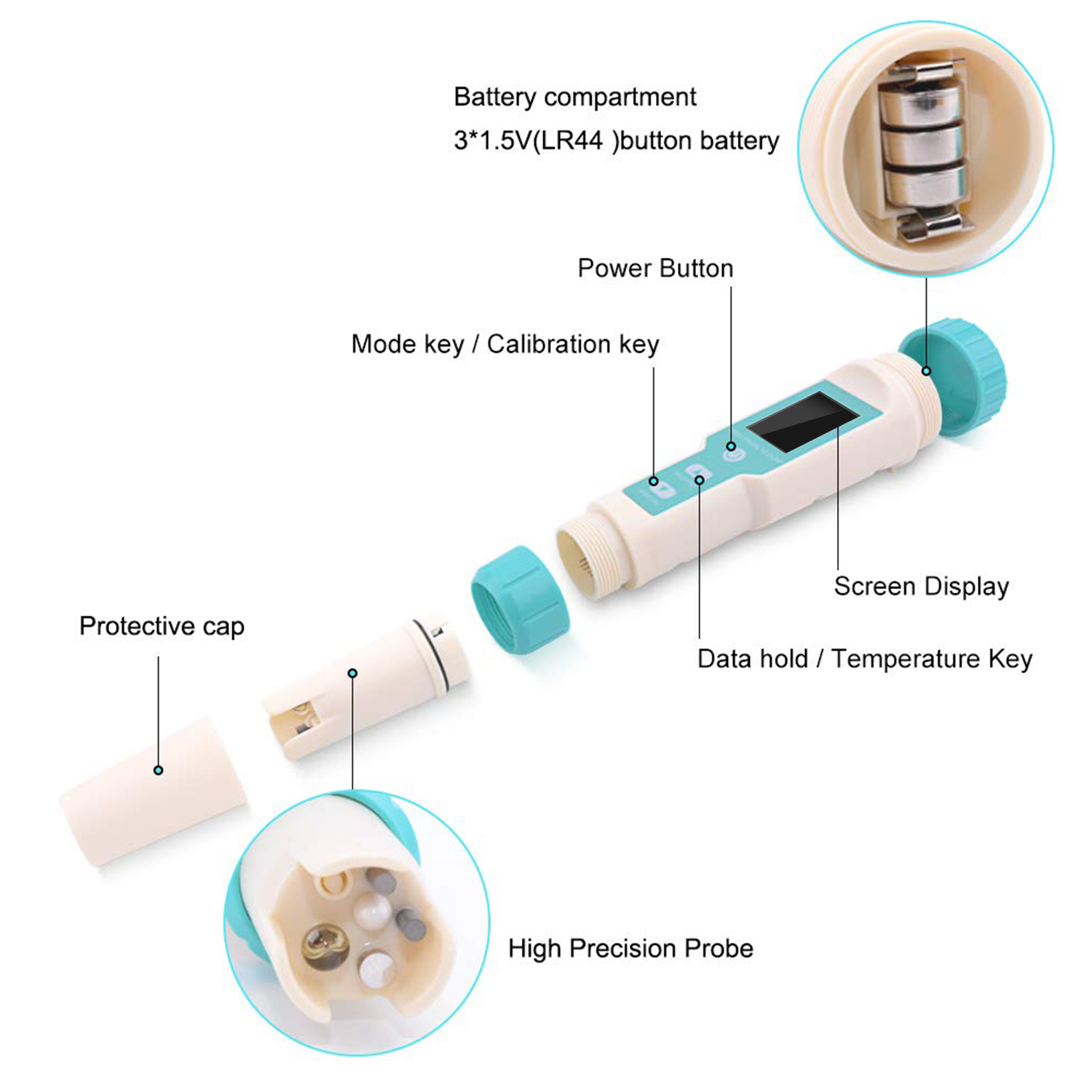 Noyafa Water Quality Tester with 7-in-1 Measurement (pH, TDS, EC, Salinity, S.G., ORP, Temperature), High-Precision Probe, IP67 NF-C600