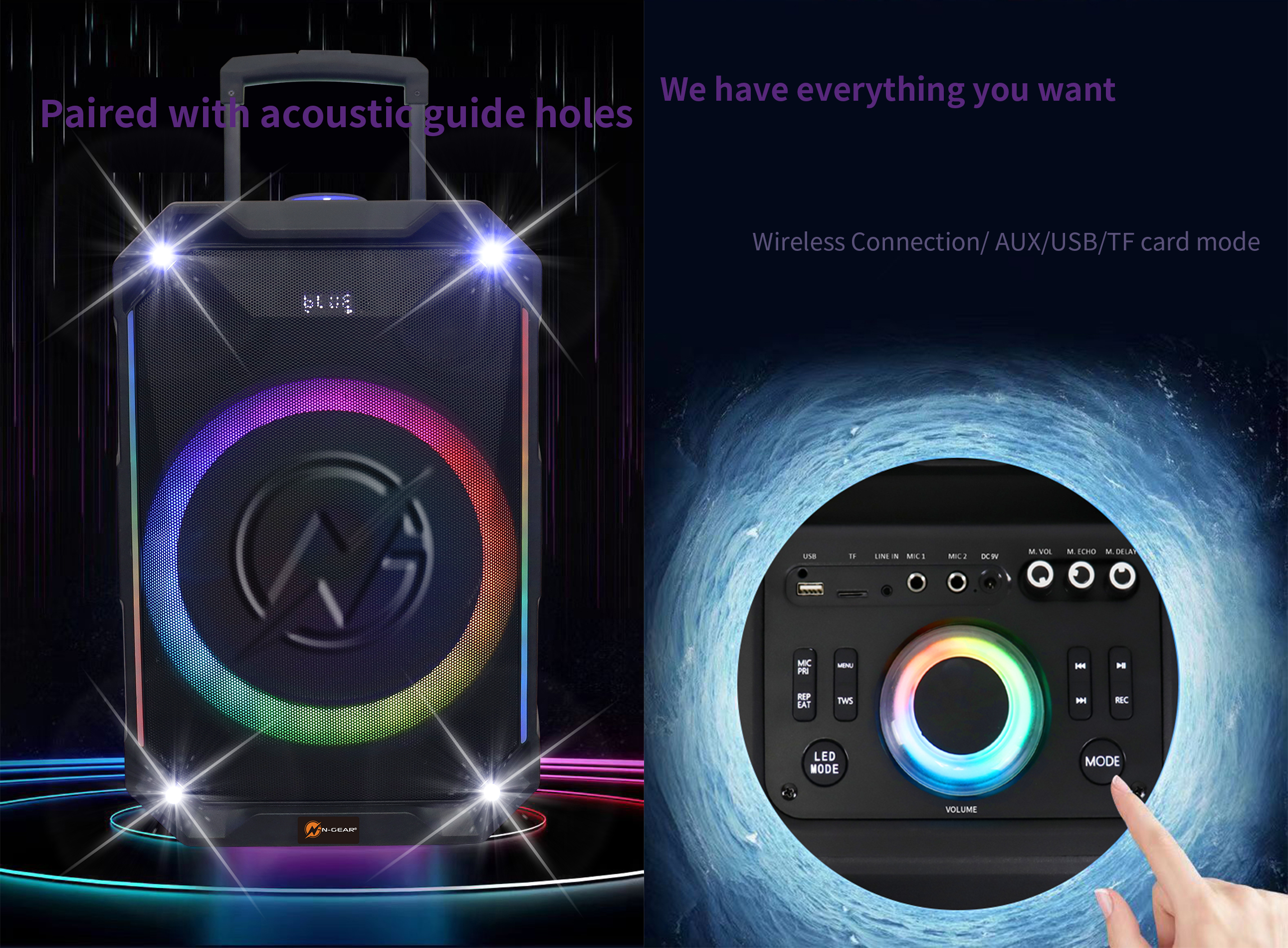 N-Gear FLASH1240 12'' Portable Karaoke Speaker with 1x Wireless Mic LED Lights USB & BT