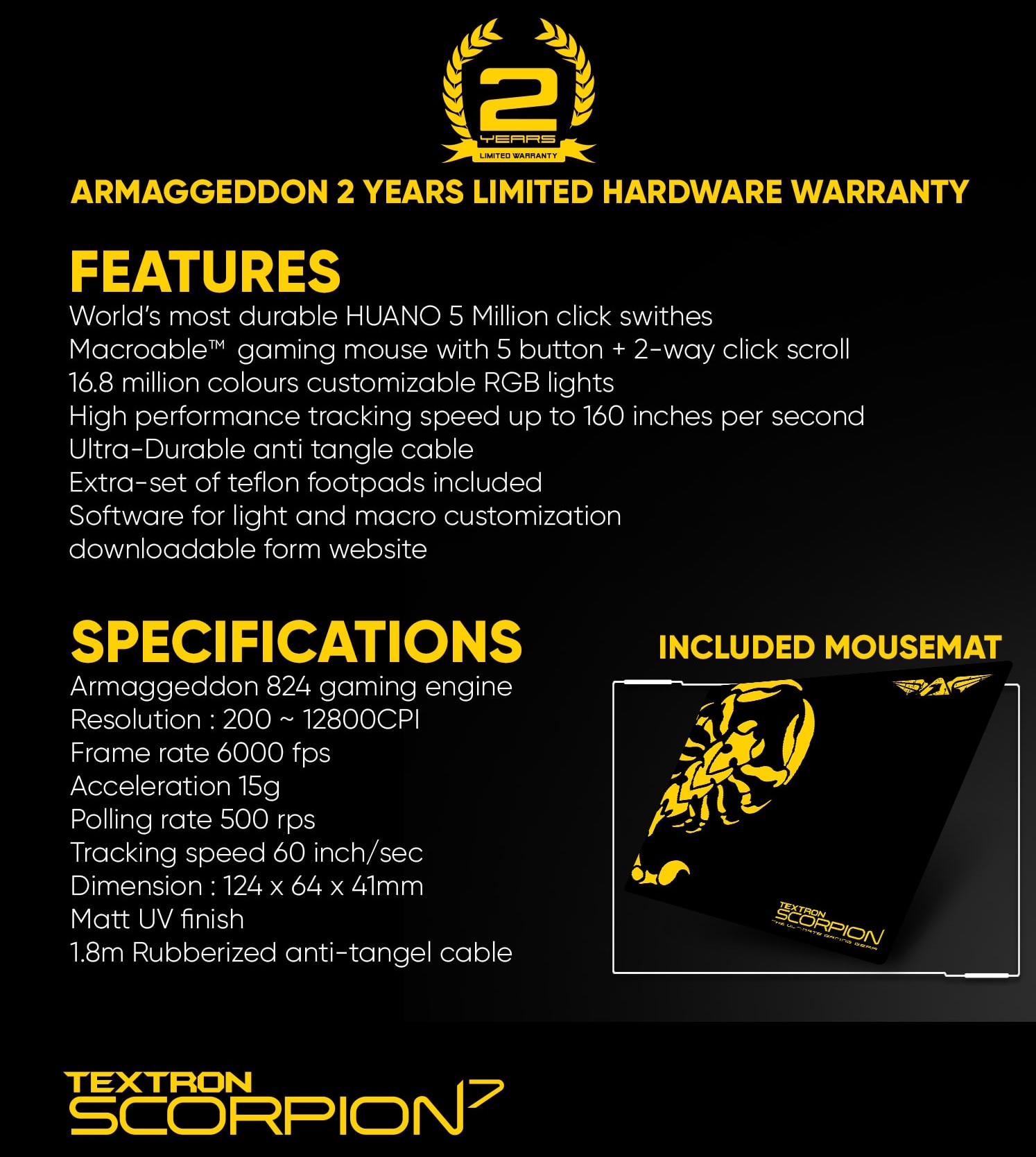 Armaggeddon Scorpion 7 Pro-Gaming Mouse with Free Mousepad