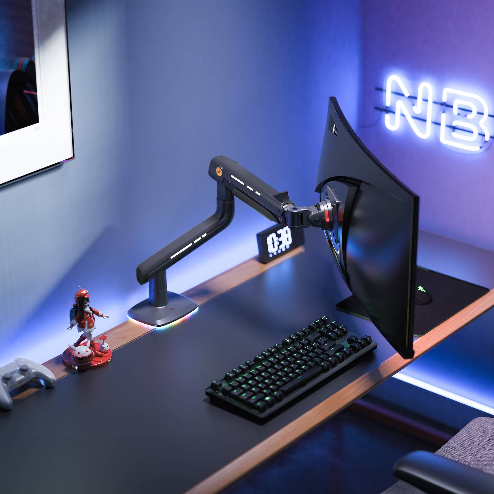 NBMounts F5 Gaming Series Single Arm RGB Monitor Desk Mount Heavy Duty up to 20kg