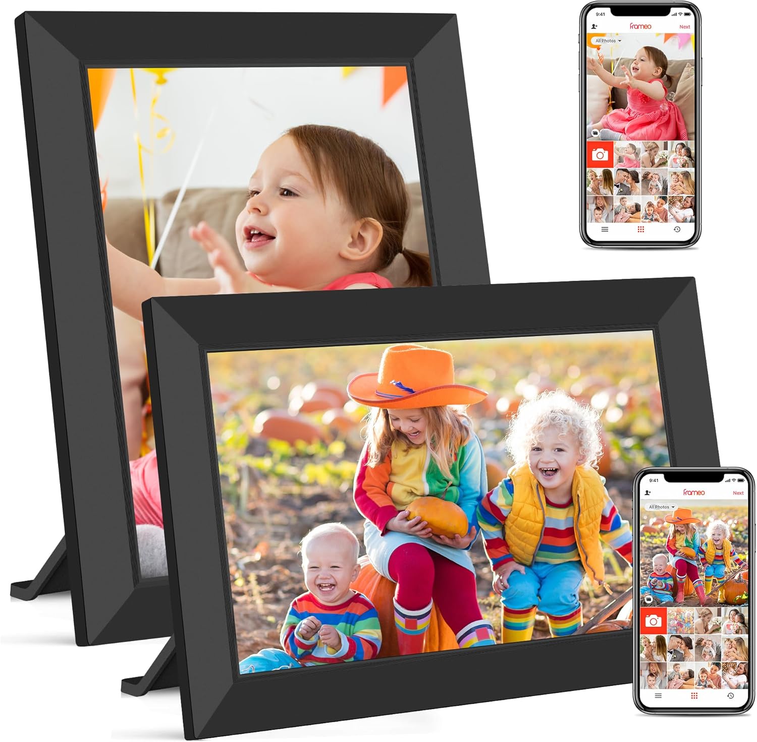 Frameo Digital Picture Frame, 10.1 Inches, HD 1280 x 800 IPS Touchscreen Electronic Photo Frame with 32 GB Memory