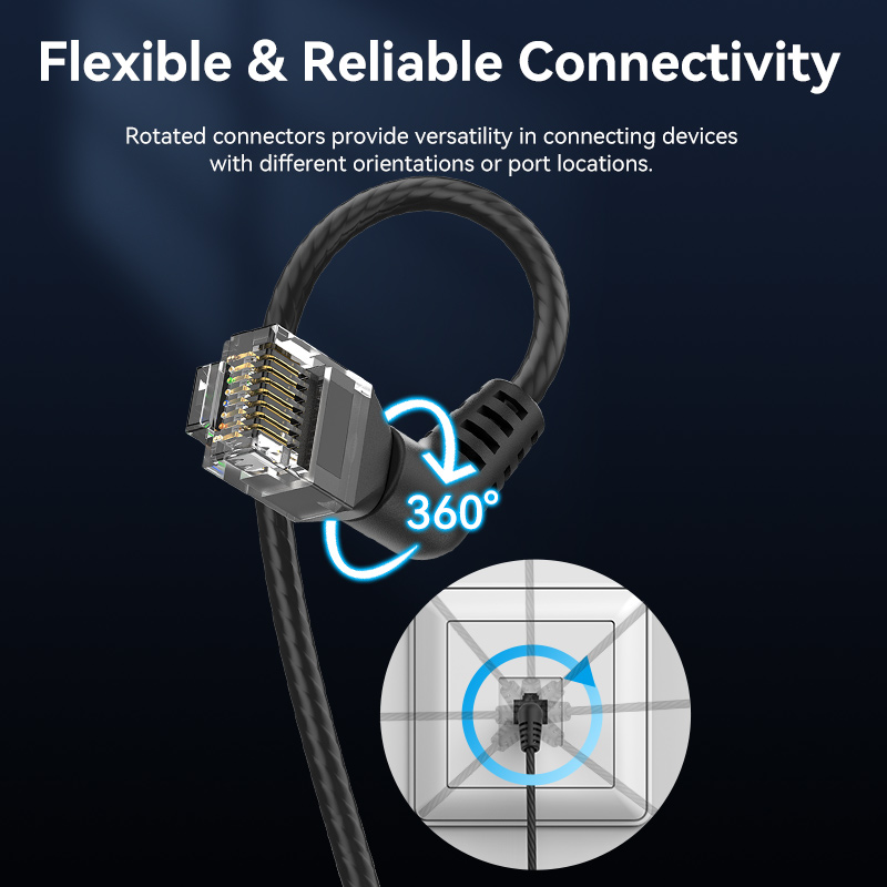 Vention NETWORK Cable Cat6A UTP Rotate Right Angle Slim 2.0m Black IBOBH