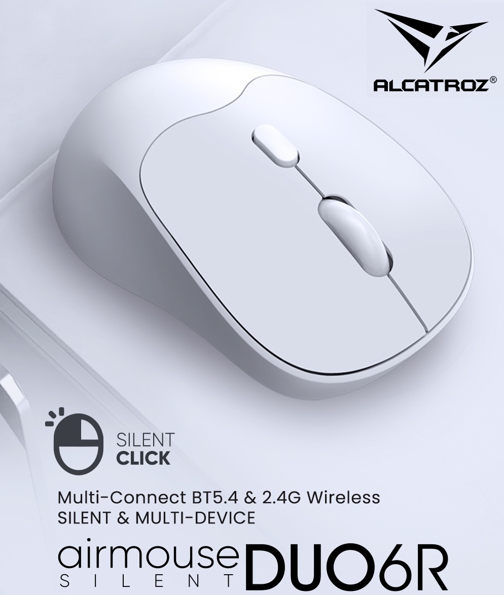 Alcatroz Mouse Wireless & BT Recharg Silent AIRMOUSE DUO 6R White (2025)
