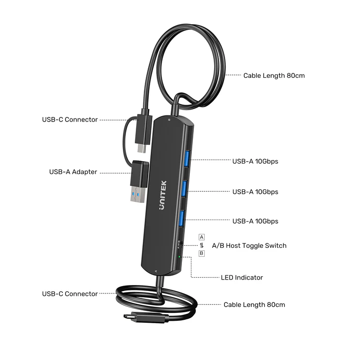 Unitek USB-C Hub 10Gbps for Data Intercopy 3 USB-A Ports U1344A