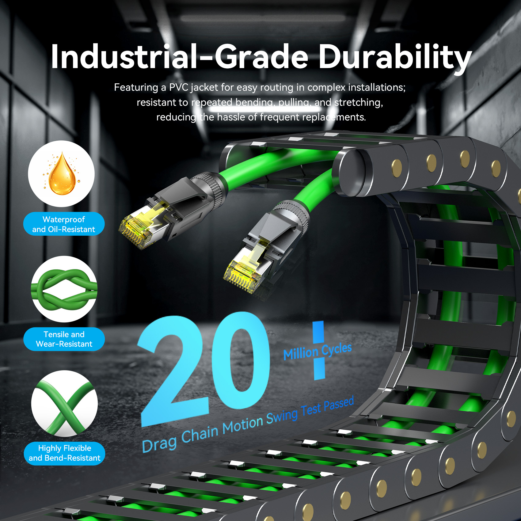 Vention NETWORK Cable CAT6A SFTP Anti-Vibration Industrial Flexible 1.0m IBYGF