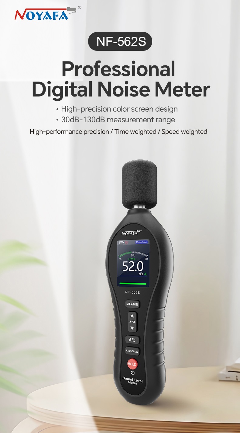 Noyafa Sound Level Meter with Dual A/C Weighting, Real-Time Alarm & Color LCD Display NF-562S